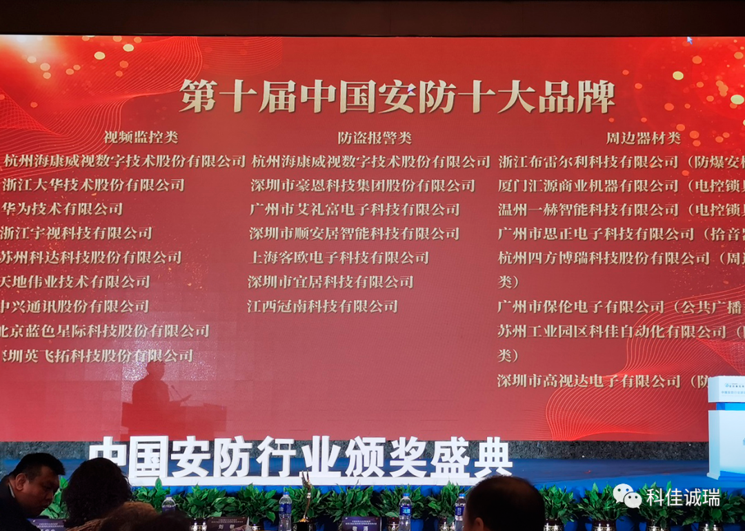 【科佳电气】蝉联”中国安防十大品牌”殊荣(图1)